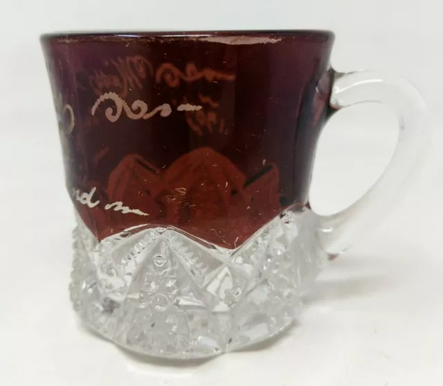 Antique Duncan Miller EAPG Ruby Red Flash Glass Button Arches Souvenir Mug KP21