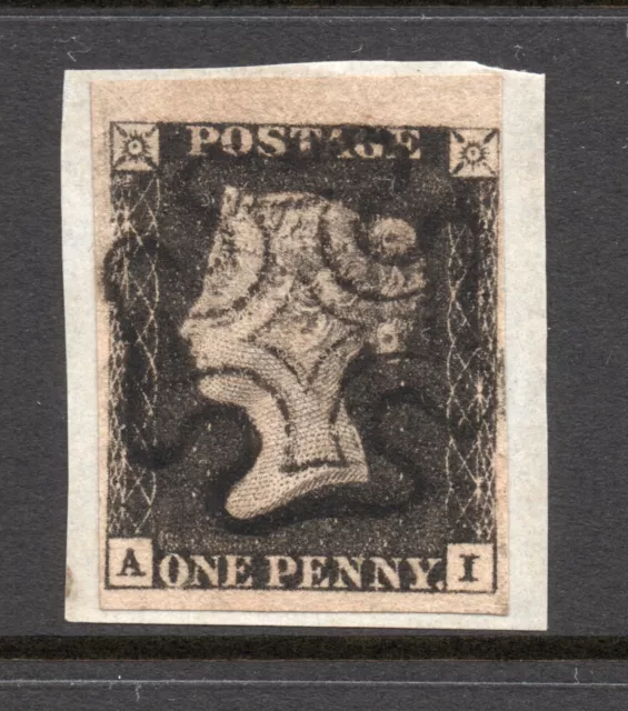 1840 Penny black SG 2 / AS46 Plate 7 ( A I ) super Full black Maltese cross pmk.