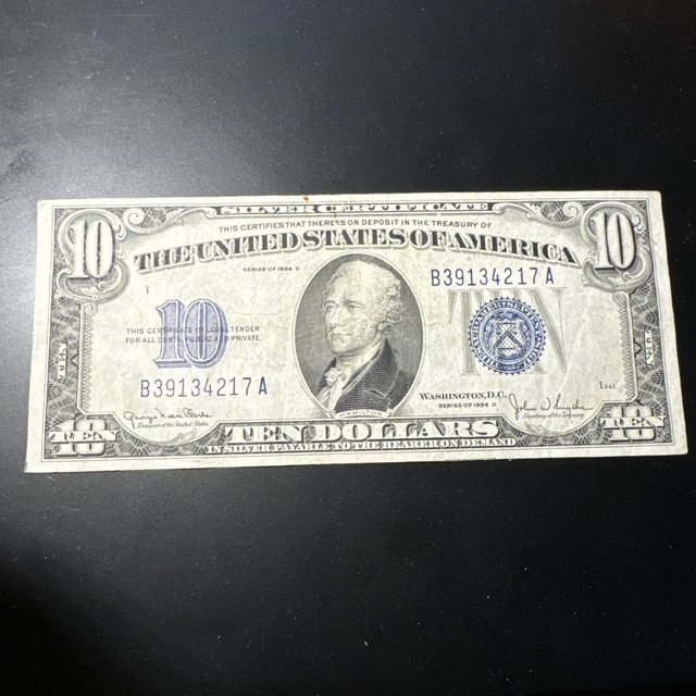 1934 D $10 Ten Dollars Blue Seal Silver Certificate