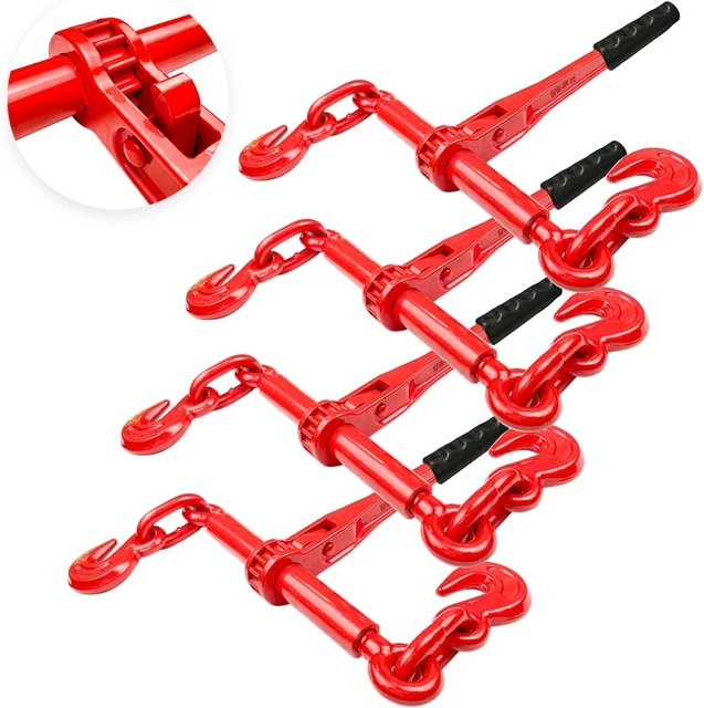 Ratchet Chain Binders 5/16'' - 3/8‘’ | 4 Pack Load Binder with 2 Grab Hooks | Ti