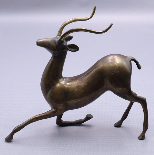 MCM Bronze Brass Gazelle Antelope Impala Deer Statue curved Antlers