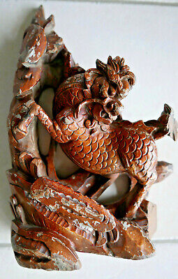 très belle sculpture Chinoise Chine Dragon en bois doré XIXe