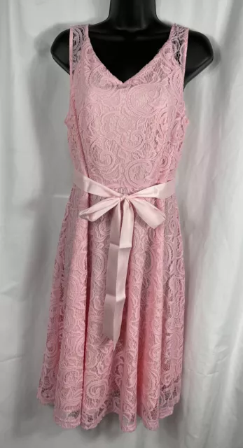 Lace Sundress Womens Size XL Pink Lined Fit & Flare V-neck Midi Summer Dressy