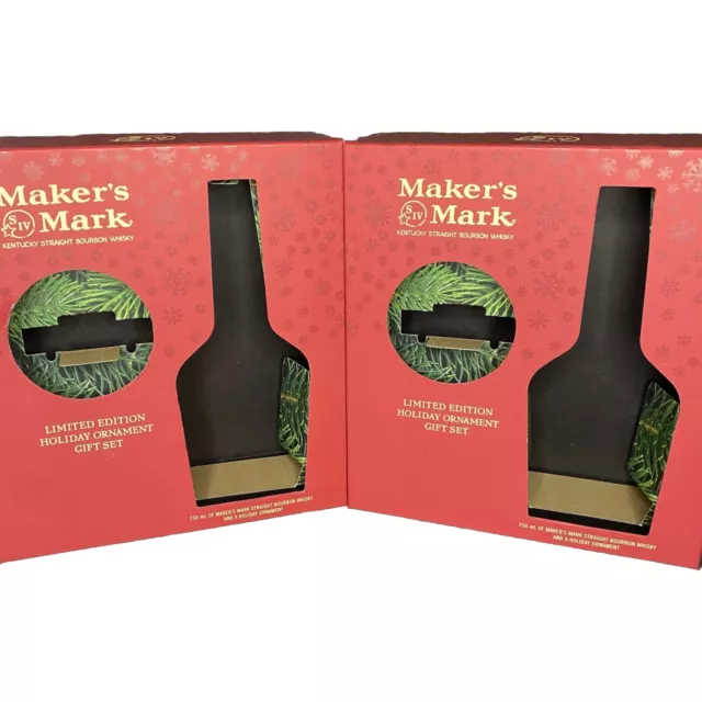 LOT OF 2 Makers Mark Kentucky Bourbon Whiskey EMPTY Holiday Christmas