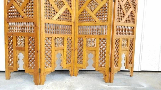 Large mousharabiah artwork moroccan room divider wooden panels hand carved indoo 5