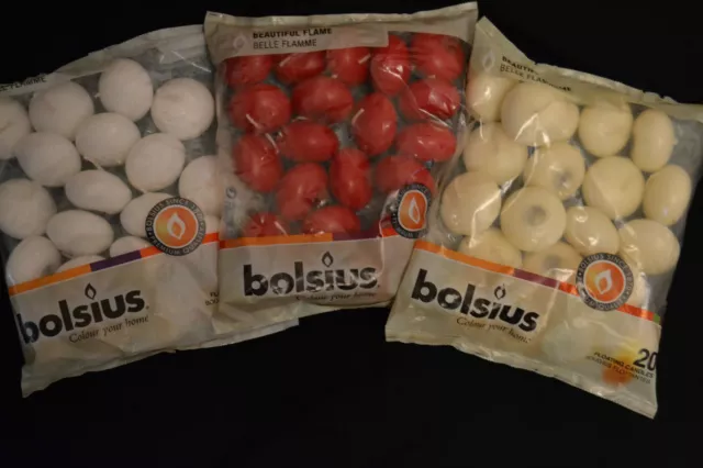 Bougies Flottantes Premium Bolsius Ivoire, Rouge Ou Blanc - Pack De 20 Heures De Brûlure !!