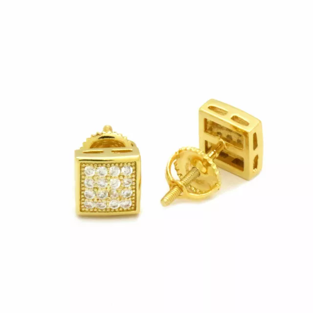 Pendientes Oro 14k chapado para Hombre Mujer Arete de rosca cúpula micro pavé Cz