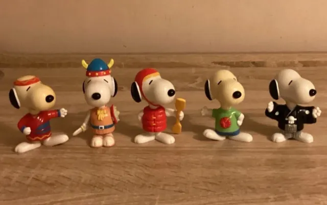 5 X Vintage McDonalds Happy Meal Snoopy Round The World Toys 1999 inc. Viking