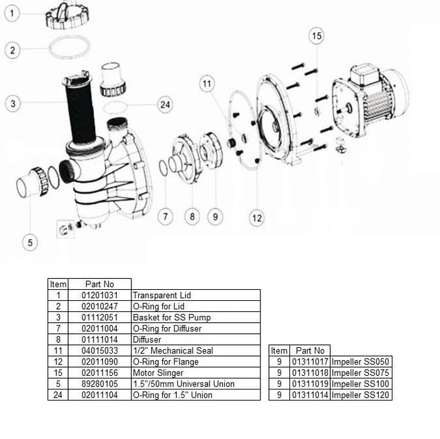 MEGA SS SWIMMING Pool Pump Genuine Parts Ss020 Ss033 Ss050 Ss075 Ss100