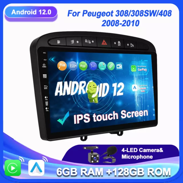 Autoradio Pour Peugeot 308/308SW/408 2008-10 Android12 CarPlay GPS Nav Wifi DAB+