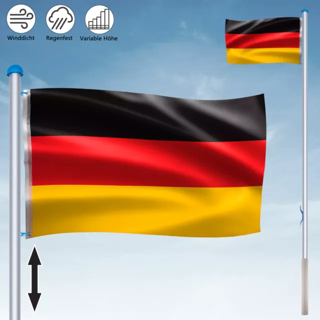 Fahnenmast 6,5m inkl. Deutschland-Fahne Aluminium Flaggenmast Flagge Germany Neu