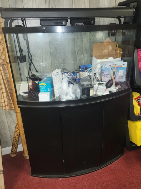 Bow Front Fish Tank 50 Gallons with Hood, Cabinet, and lots of Accessories