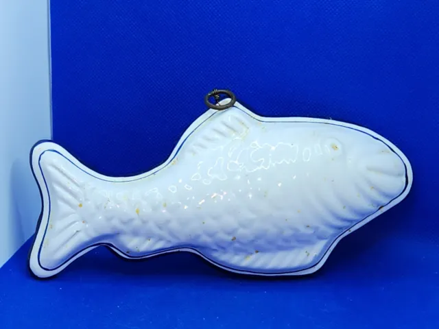 BASSANO Fish Mold ABC CERAMICHE Italy Blue & White Decorative 8”W Vintage