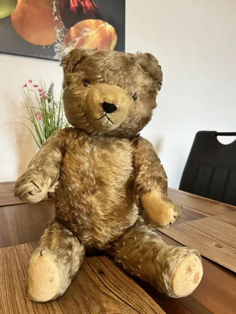 alter Teddybär Teddy Bär Steiff  hellbraun hart gestopft Holzwolle Stroh!