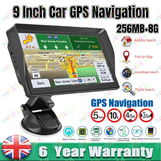 9" Truck  HGV LGV Sat Nav GPS Navigation 8GB Lifetime UK&EU Maps Touch Screen