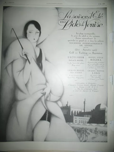 PUBLICITE DE PRESSE LIDO DE VENISE éTé ILLUSTRATION LORENZO FRENCH AD 1928