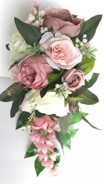 17 PIECE PACKAGE Wedding Bouquet Bridal Silk Flower Cascade TURQUOISE AQUA  TEAL £362.67 - PicClick UK