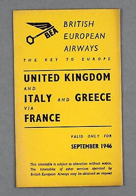 Bea British European Airways Airline Timetable Italy & Greece September 1946