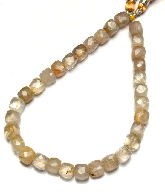 Naturel Doré Rutile Cube Forme Perles 7-8mm Facettes Boîte 8 " Brin