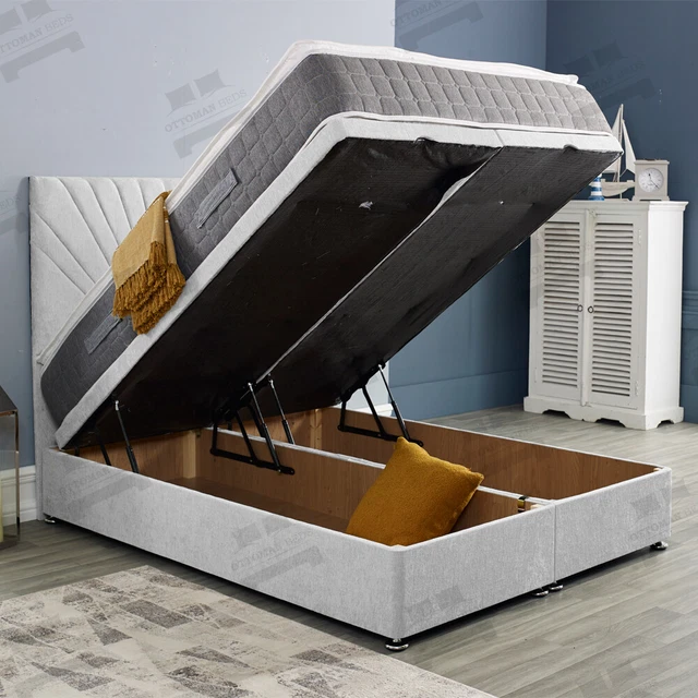 SUNRISE PLUSH VELVET Ottoman Gas Lift Storage Divan Bed Base Frame and