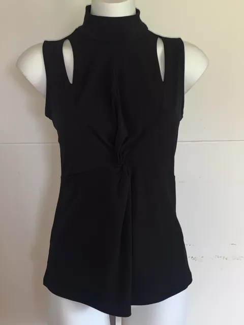Calvin Klein Blouse Black Empire Waist Cutouts Sleeveless Mock Neck Size M NWT