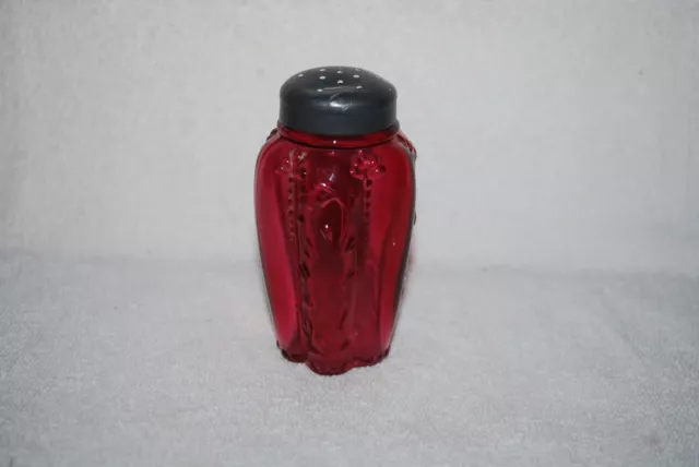 Victorian Northwood Cranberry Paneled Sprig Salt Shaker C1890'S