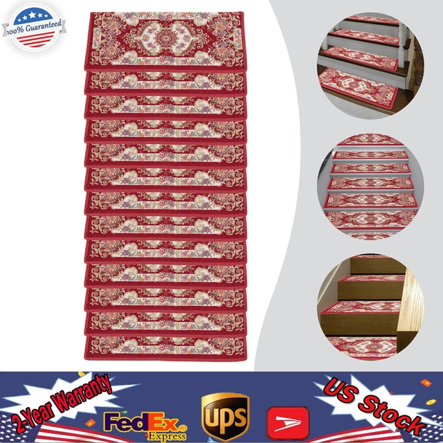 13 Pcs Non-Slip Washable Stair Treads Carpet Step Mats Red European Floral Mats