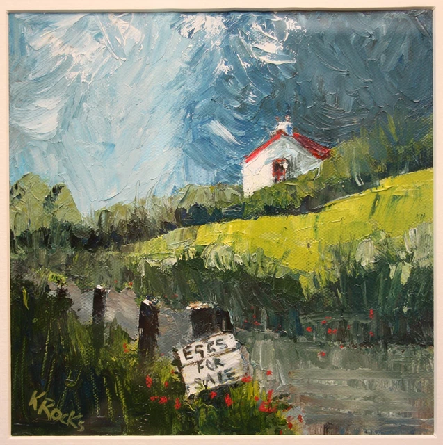 IRISH ART ORIGINAL Abstract Oil Painting Farm Sign EGGS FOR SALE by ...
