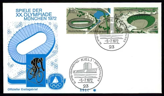 BRD BRIEF 1972 OLYMPIADE MÜNCHEN RADFAHREN CYCLING KIEL OLYMPIA-STADION hy04