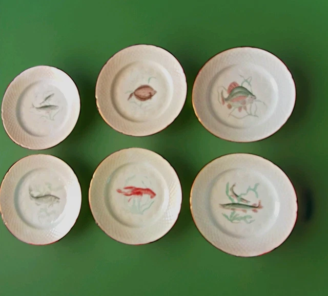 Service De 6 Assiettes Mondial – Porcelaine Dorée Motif Poissons – Décoratives