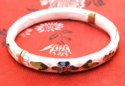 70mm White Handwor Cloisonne Enamel Bangle Cuff Bracelet for Women Fine Jewelry