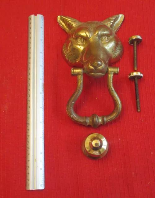 Vintage Brass Wolf Head Door Knocker with mounting screws