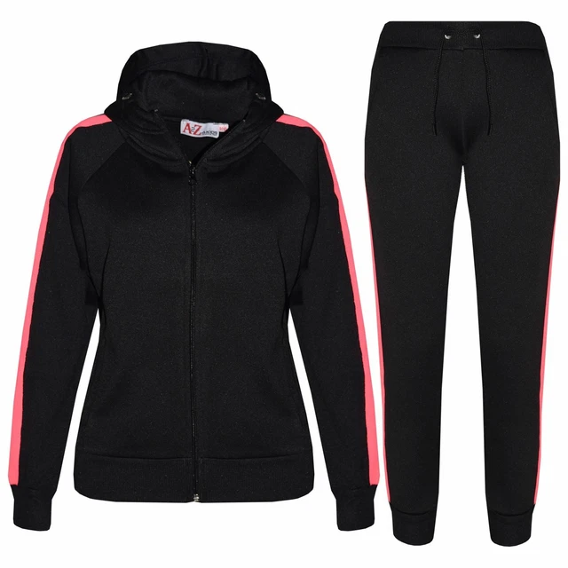 Kids Girls Jogging Suit Plain Fleece Hooded Hoodie Bottom Tracksuit Joggers 5-13