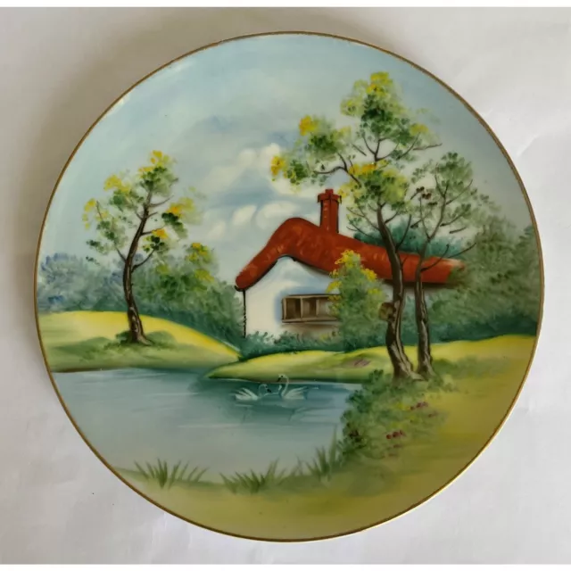 Vintage 1950s Japan Hand Painted Scenic Woodland Cabin Plate