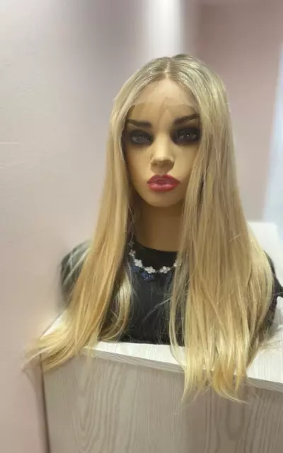 100% Human Hair Kosher Sheitel Ahuva Wigs 24 in Medium Cap Lace Top blonde Lily