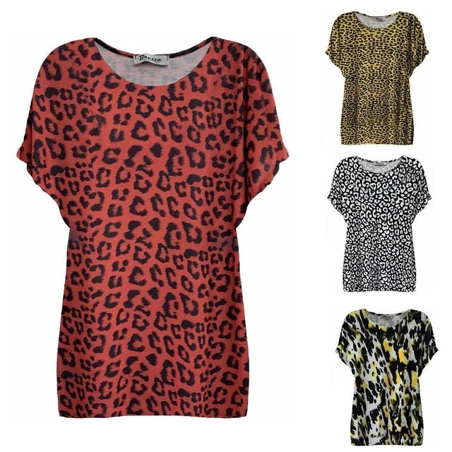 Nuovo Donna Animale Leopardato Top Donna Largo T-Shirt Taglia UK 8-24