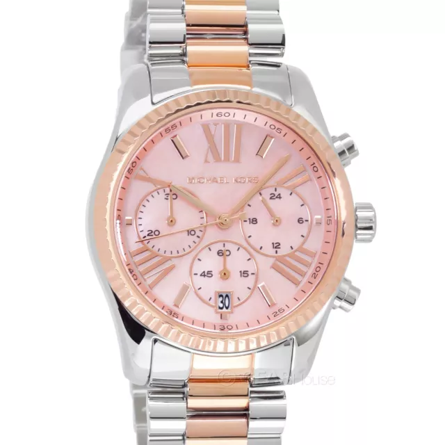 Michael Kors Womens Lexington Watch, Two-Tone Rose Gold Silver, Pink MOP Dial