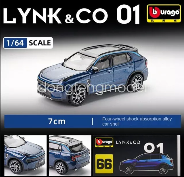 Bburago 1:64 Blue Lynk & Co 01 City SUV modelo juguete colección de autos de metal fundido