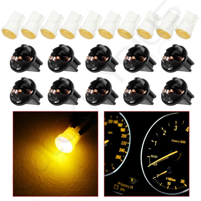 10X T10 912 Wedge Cob Led Instrument Cluster Lights Yellow W/ Twist Lock Socket