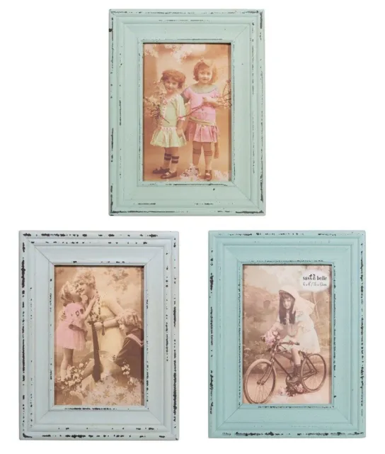 Sass Belle Shabby Chic Green Blue / Grey Picture Frame Photos  6 " X  4 " AD066