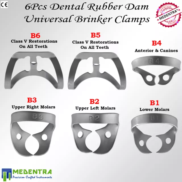 Universal Rubber Dam Clamps Upper Lower Molars Jaw Endodontic Clamps 6Pcs