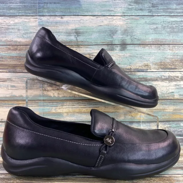 Anne Klein Womens Size 7 Comfort Loafer Shoe Black Leather Slip On Wedge Heel