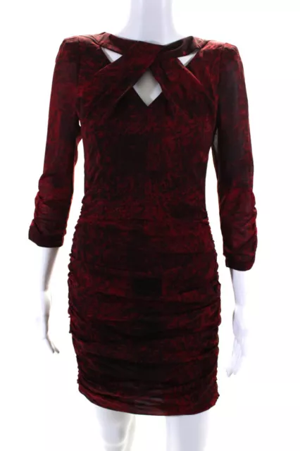 Whistles Womens Spotted Long Sleeved Cutout Neck Bodycon Dress Red Black Size 2