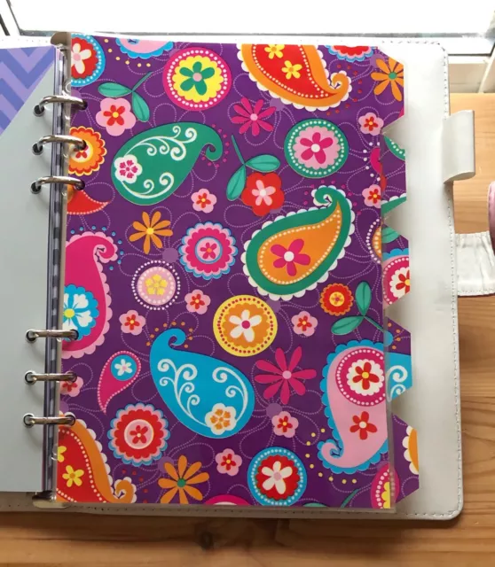 Filofax A5 Organiser Planner - Bright Purple Paisley Design Dividers - Laminated