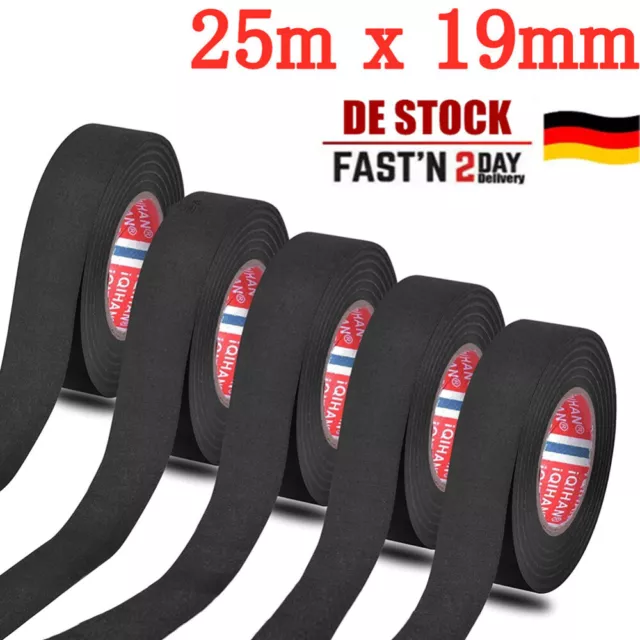 5stk KFZ Gewebeband Textilband Isolierband Klebeband Faser Grundstoff 25m x 19mm