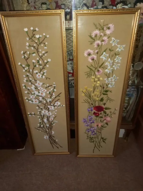 1970s cross sewn floral pictures
