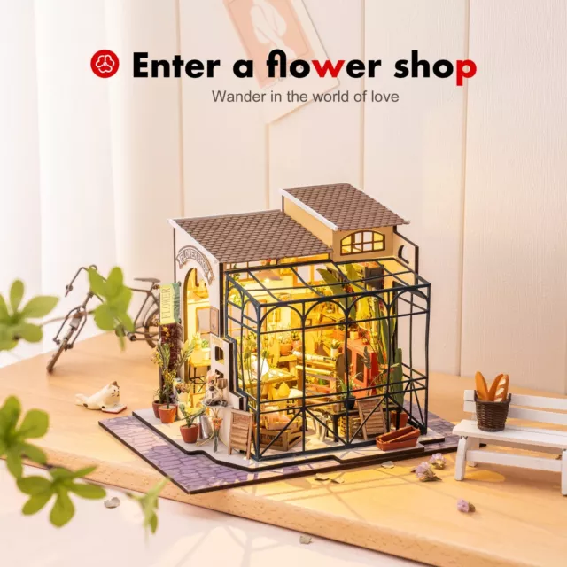 Rolife LED Emily's Flower Shop Dollhouse DIY Miniature Doll House Handmade DG145