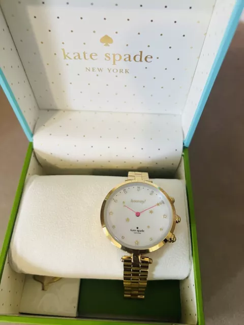 Kate Spade KST23105 Leather Strap Hurray Metro Grand Hybrid Smart Watch Gold New