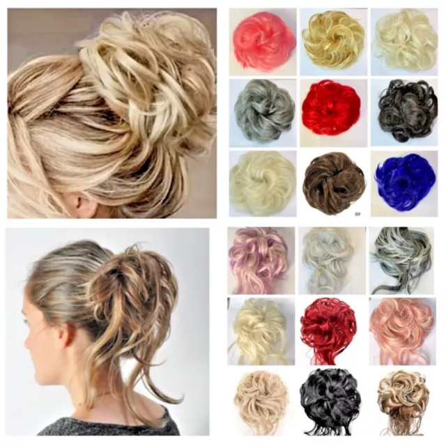 Hair Scrunchie Messy Bun Hairpiece Wavy Curly Updo Medium Length Various Colours