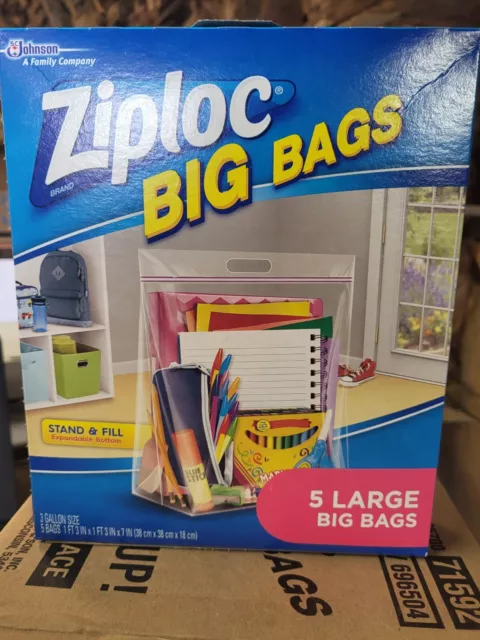 Ziploc Storage Bags, Double Zipper Seal  Expandable Bottom, Large, 5 Count, Big